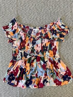 Patrons of Peace Multicolor Floral Smocked Off-Shoulder Peplum Top